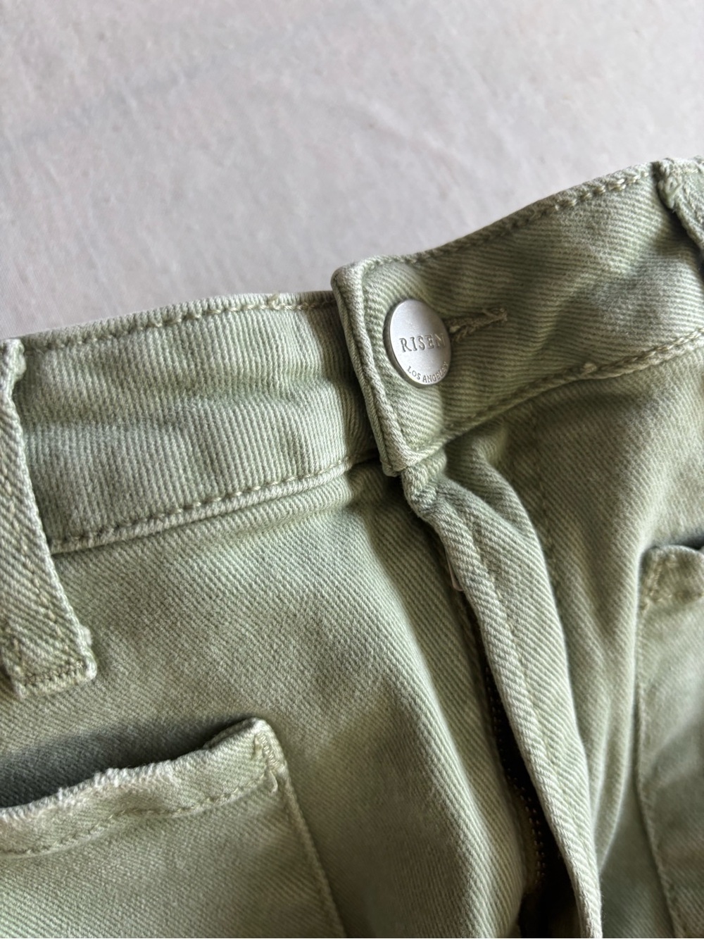 Risen High Rise Patch Pocket Bell Bottom Jeans Green Size 30 Style RDP5358 - Picture 7 of 13